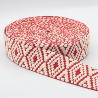 Sangle coton motif losange ethnique 38 mm rouge