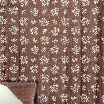 Tissu matelassé double gaze fougère/uni marron