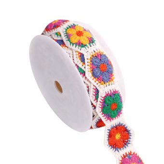 Ruban granny square crochet fleurs 55 mm écru