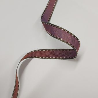 Ruban brillant avec surpiqûres mauve et marron 10 mm