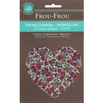 Thermocollant en forme de cœur fleuri bleu et rose