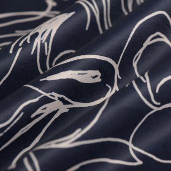 Tissu satin polyester recyclé vagues blanc marine