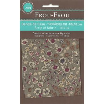 Bande 10 x 40 cm thermocollante fleurie gris