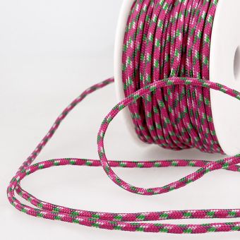 Cordon lacet rond 3mm rayé rose blanc au mètre