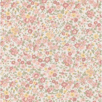 Tissu sergé fleurs douces rose