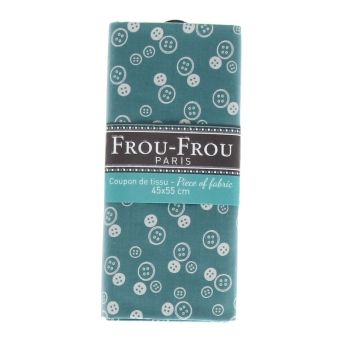 Coupon tissu 100% coton motif boutons 45x55cm bleu turquoise