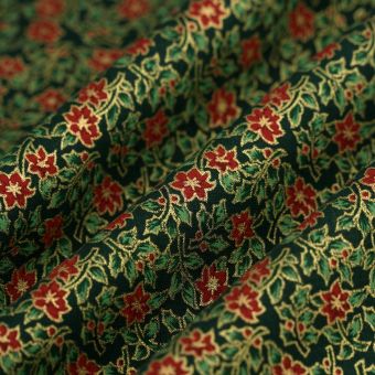 Tissu cretonne de Noël houx fleur vert 