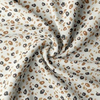 Tissu coton enduit imprimé tâche léo fond écru