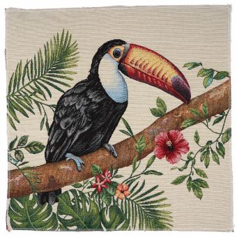 Carré de tissu jacquard toucan fleurs