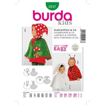 Patron Burda 2517 - déguisement enfant champignon lapin coccinelle