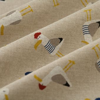 Tissu bachette linenlook beige mouettes rigolottes