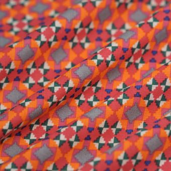Tissu popeline viscose folk grand carreaux losange multicolore