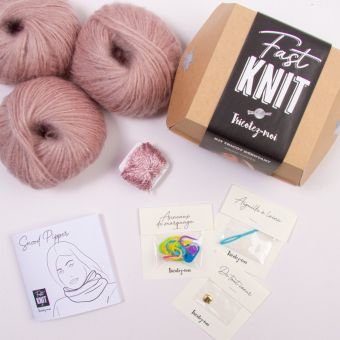 Kit DIY tricot - Fast Knit snood Pipper poudre rose sans aiguilles