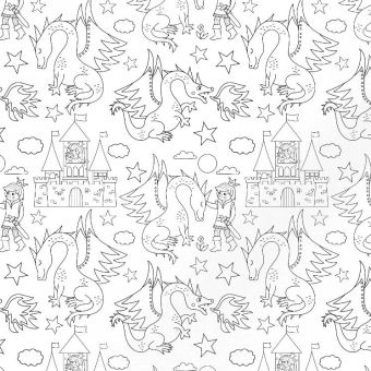 Tissu Jersey Dragon et Chevalier A Colorier, coupon 1m x laize (150cm)
