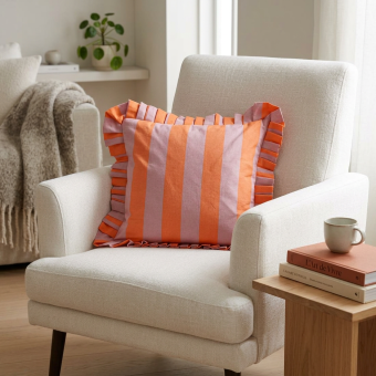 Housse de coussin large rayures franges