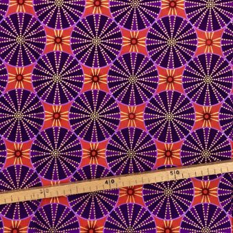 Tissu Wax pailleté violet orange imprimé Circus - 50x120cm