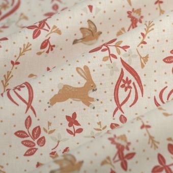 Tissu cretonne Kirsten rose écru
