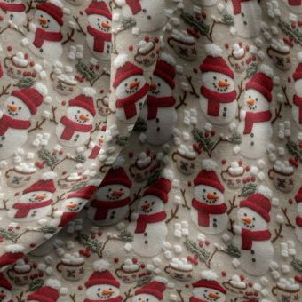 Tissu cretonne de Noël digital 3D bonhomme de neige blanc