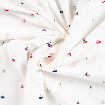 Tissu popeline coton imprimé bateau multico