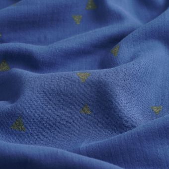 Tissu lange bleu denim triangles dorés