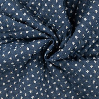 Tissu chambray imprimé matelassé étoiles bleu