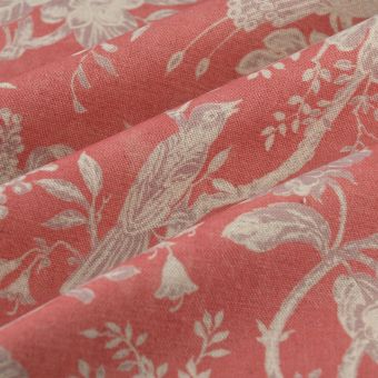 Tissu bachette lin coton oiseaux rose 