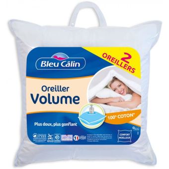 Lot de 2 Oreillers 60 x 60 cm "Super Gonflant Isolane" Bleu Calin