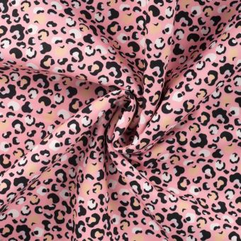 Tissu softshell imprimé digital mini léopard rose