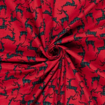 Tissu flanelle Noël cerf bleu rouge