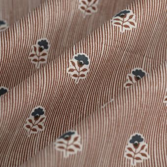 Tissu cretonne block print fine rayure rouge