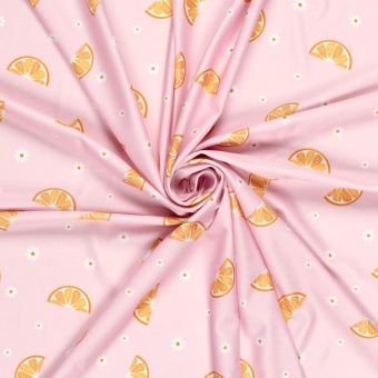 Tissu maillot de bain recyclé imprimé digital orange fond rose