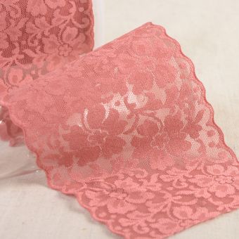 Ruban dentelle élastique coquelicots 100mm vieux rose