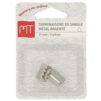 Terminaison de sangle en métal 15 mm 2 pcs argent