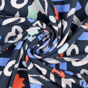 Tissu Alpfleece formes multicolores marine