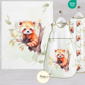 Panneau 100% Coton pour Couverture et Gigoteuse Bébé Animaux Panda Roux