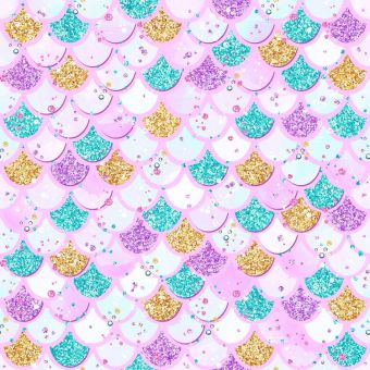 Tissu Impermeable Sirène Licorne Paillettes Rose, coupon 1m x laize (155cm)
