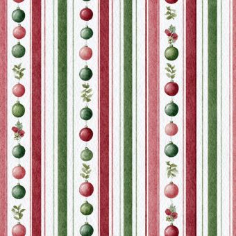 Tissu French Terry Noel Poésie Boules Rayures, coupon 1m x laize (145cm)
