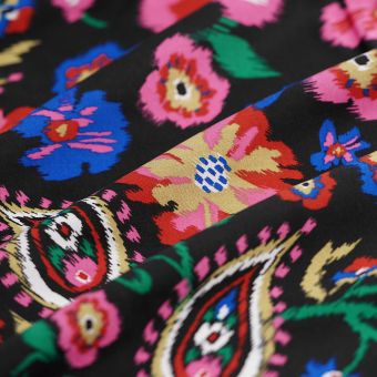 Tissu popeline viscose inspiration fuchsia noir