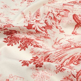 Tissu coton toile de Jouy festin bordeaux