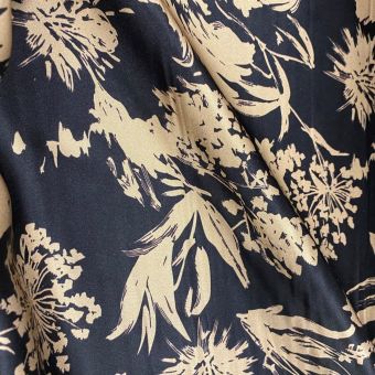 Tissu satin de soie bouquet XXL noir ocre doré
