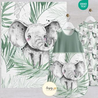 Panneau 100% Coton pour Couverture & Gigoteuse Bébé Animaux éléphant Jade