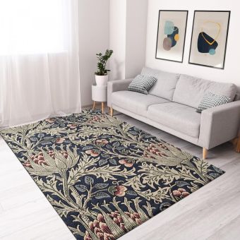 Tapis salon et chambre fait à la main en laine motif floral ARTICHOKE, bleu, vert