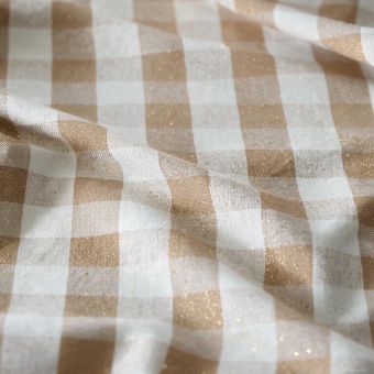 Tissé teint motif tartan carreaux beige lurex recyclé