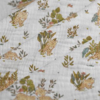 Tissu double gaze bébé tigre écru