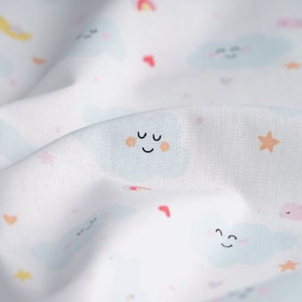Tissu coton blanc nuages étoiles 
