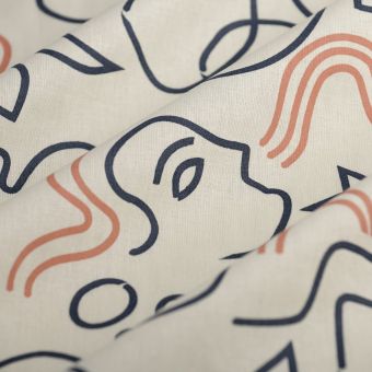 Tissu cretonne Birds visage trait écru