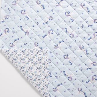 Tissu matelassé licorne / mini fleurs bleu