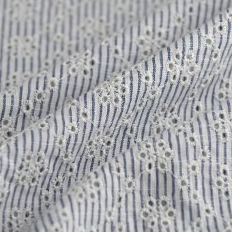 Tissu broderie Anglaise voile rayure écru bleu