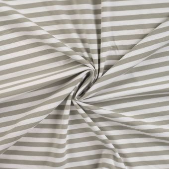 Maille jersey coton rayure 1cm écru et vert amande