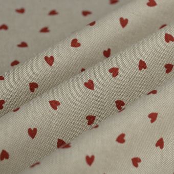 Tissu bachette linen look petit coeur rouge